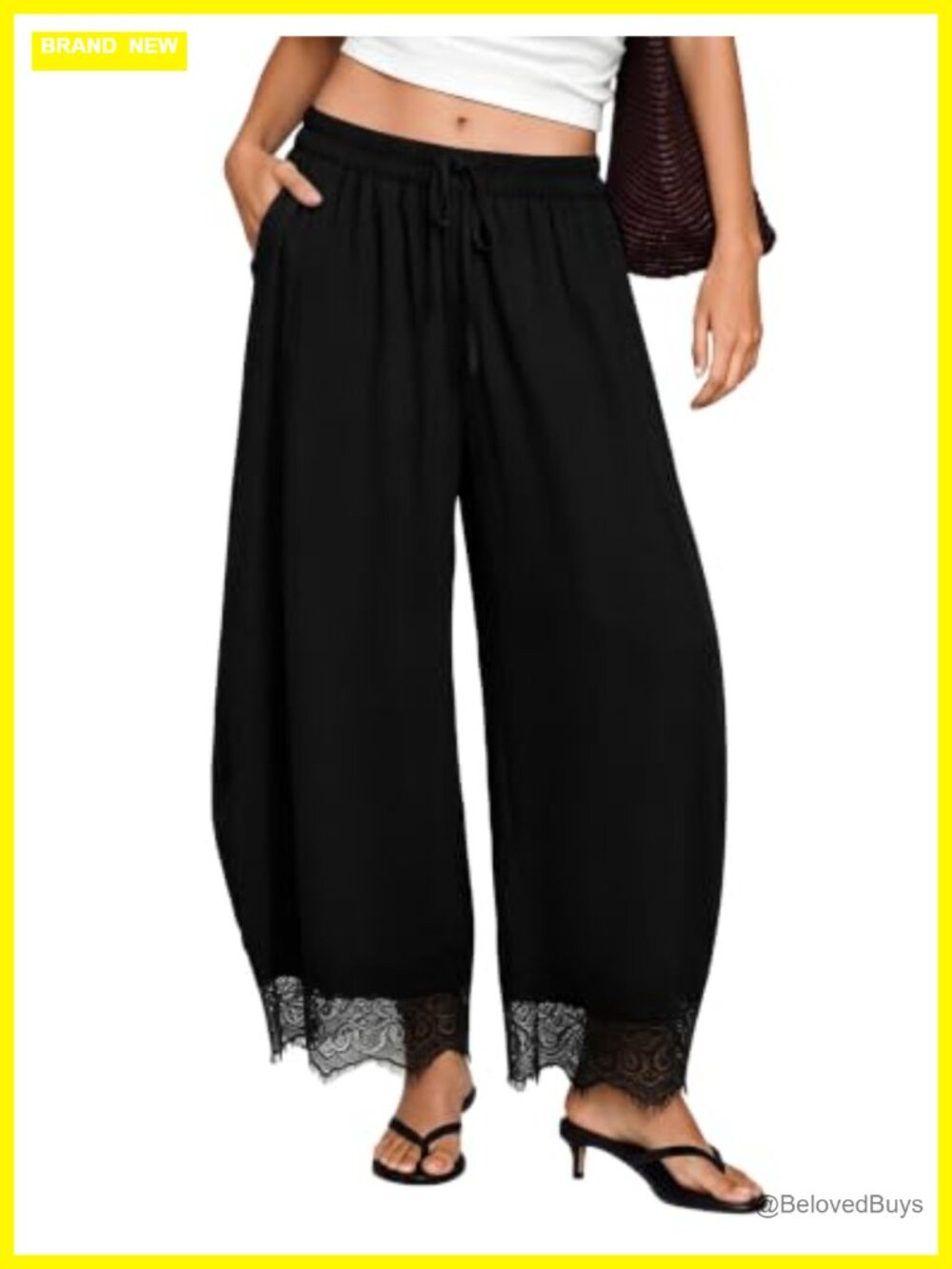 Lace Pants for Women Summer Casual Cropped Drawstring Waist Balloon Pants